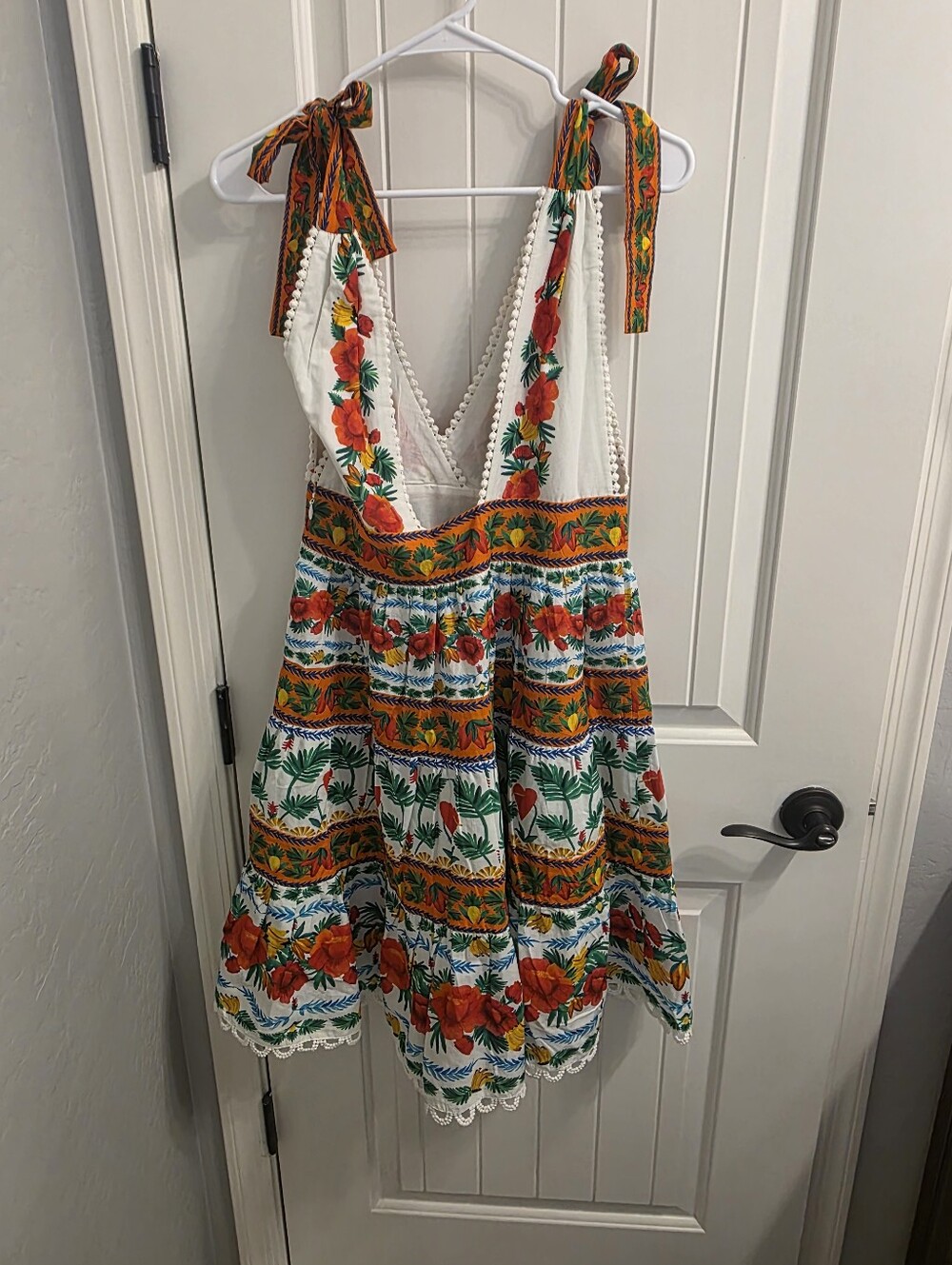 Farm Rio White Floral Tie-Shoulder Midi Dress with Orange Blooms - Picture 3 of 4
